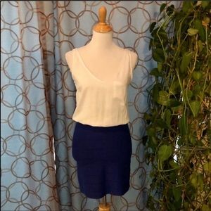 Aqua Blue & White 1/2 Sleeveless Bodycon Dress Size Small